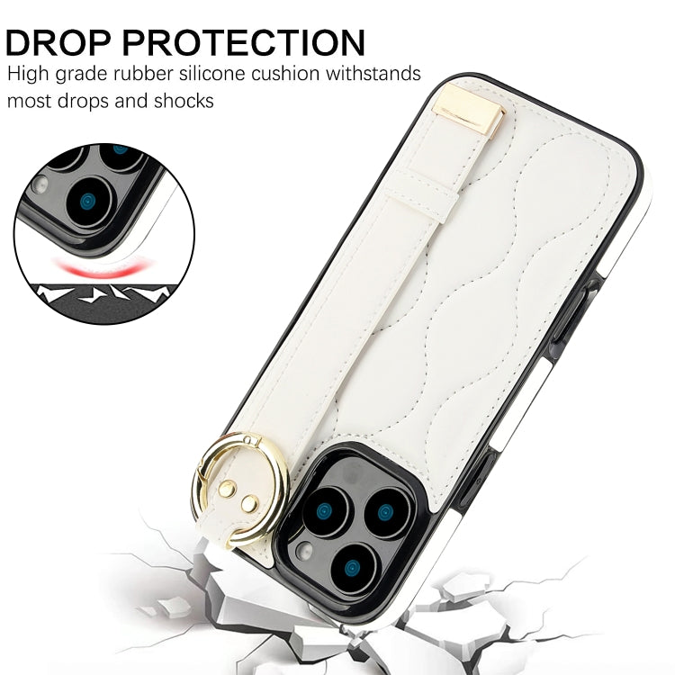 For iPhone 16 Pro Non-slip Full Coverage Ring PU Phone Case with Wristband(White) - iPhone 16 Pro Cases by buy2fix | Online Shopping UK | buy2fix