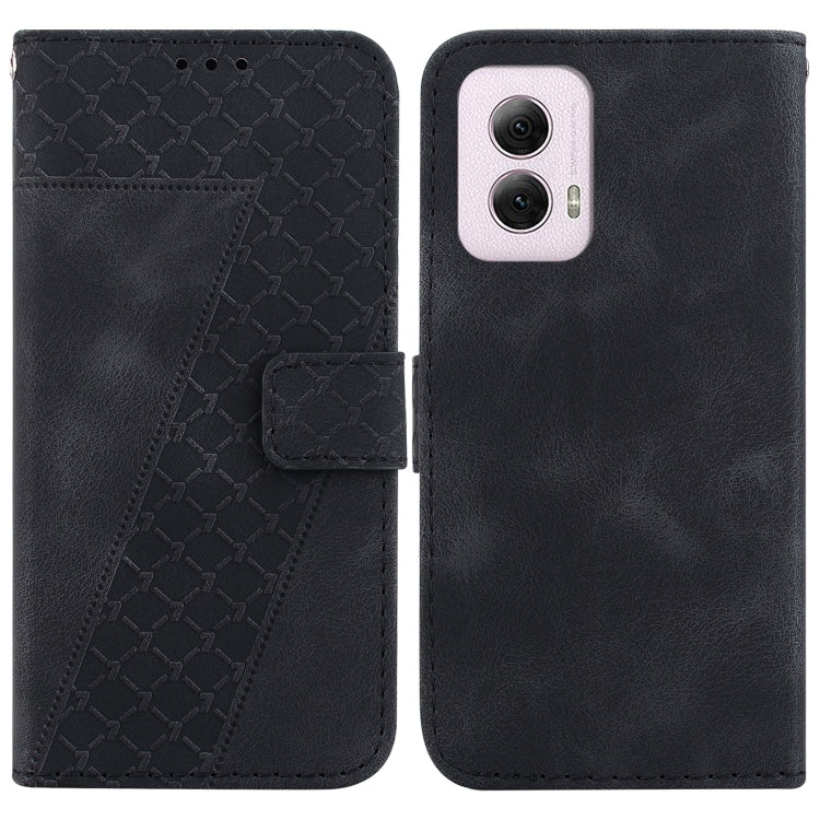 For Motorola Moto G Power 5G 2024 Seven-shaped Embossed Leather Phone Case(Black) - Motorola Cases by buy2fix | Online Shopping UK | buy2fix