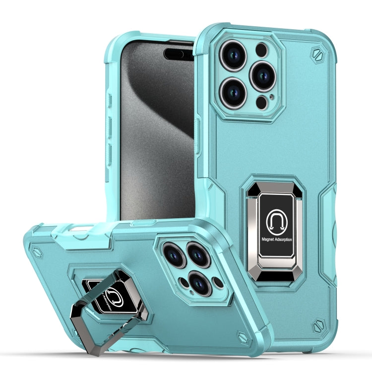 For iPhone 16 Pro Max Ring Holder Non-slip Shockproof Armor Phone Case(Mint Green) - iPhone 16 Pro Max Cases by buy2fix | Online Shopping UK | buy2fix