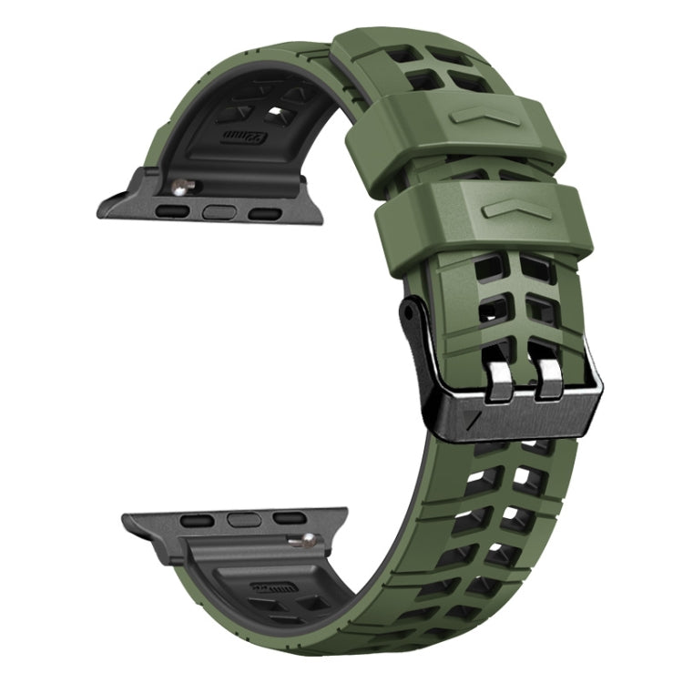 For Apple Watch Series 8 45mm Twill Dual-row Buckle Silicone Watch Band(Army Green Black) - Watch Bands by buy2fix | Online Shopping UK | buy2fix