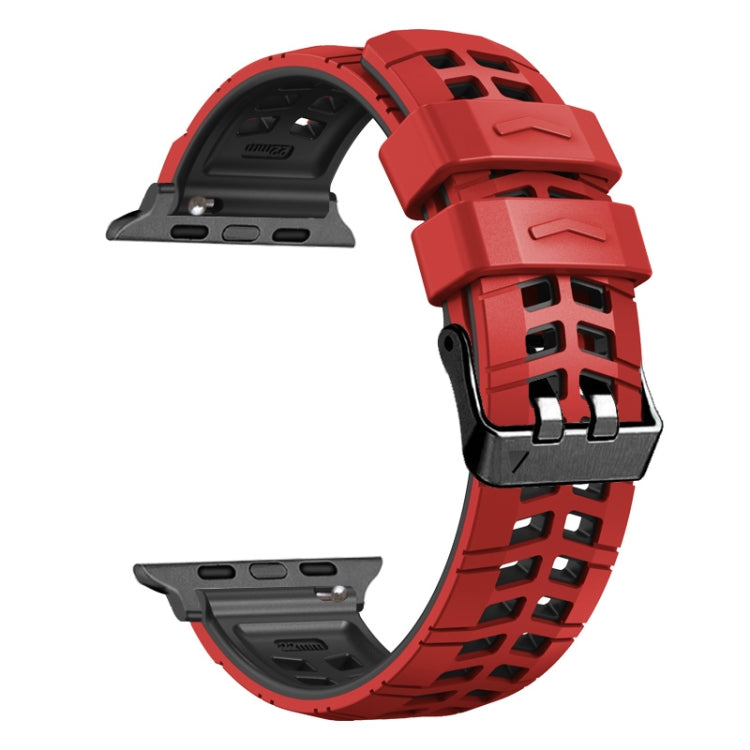 For Apple Watch SE 2022 44mm Twill Dual-row Buckle Silicone Watch Band(Red Black) - Watch Bands by buy2fix | Online Shopping UK | buy2fix