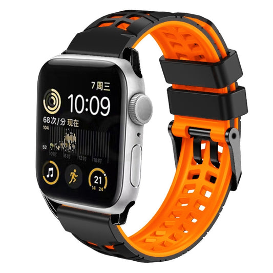 For Apple Watch SE 2022 44mm Twill Dual-row Buckle Silicone Watch Band(Black Orange) - Watch Bands by buy2fix | Online Shopping UK | buy2fix