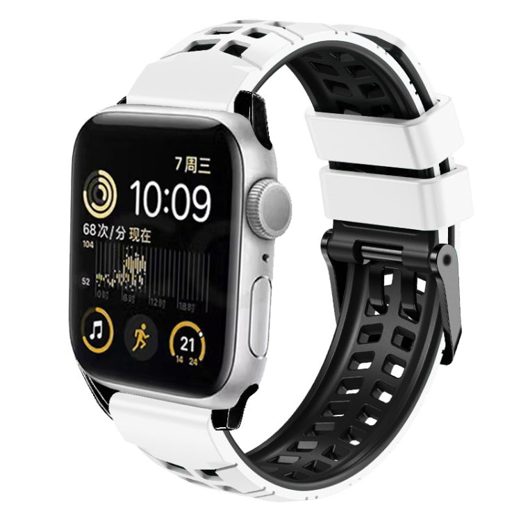 For Apple Watch SE 44mm Twill Dual-row Buckle Silicone Watch Band(White Black) - Watch Bands by buy2fix | Online Shopping UK | buy2fix