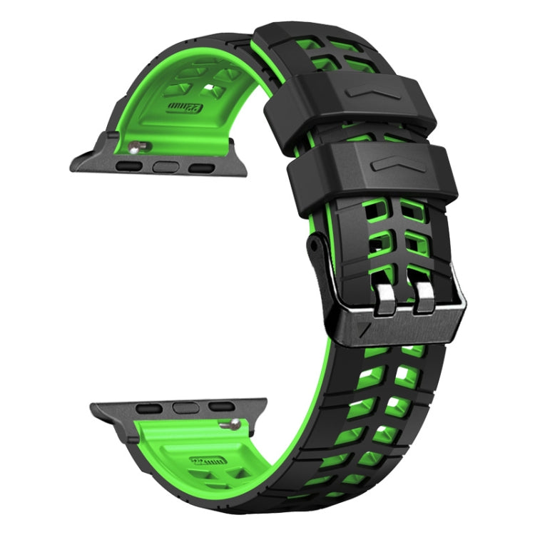 For Apple Watch SE 44mm Twill Dual-row Buckle Silicone Watch Band(Black Green) - Watch Bands by buy2fix | Online Shopping UK | buy2fix