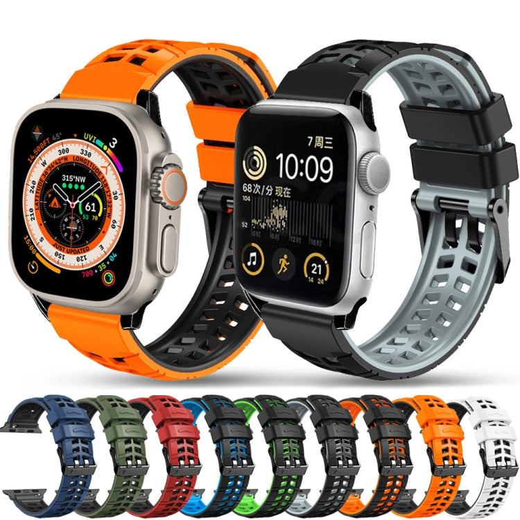 For Apple Watch Series 3 42mm Twill Dual-row Buckle Silicone Watch Band(Black Orange) - Watch Bands by buy2fix | Online Shopping UK | buy2fix