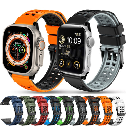 For Apple Watch Series 7 45mm Twill Dual-row Buckle Silicone Watch Band(Orange Black) - Watch Bands by buy2fix | Online Shopping UK | buy2fix