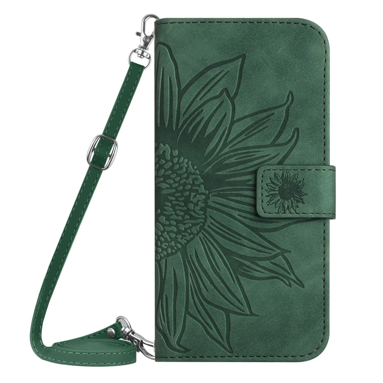 For Motorola Edge 5G 2024 HT04 Skin Feel Sun Flower Embossed Flip Leather Phone Case with Lanyard(Green) - Motorola Cases by buy2fix | Online Shopping UK | buy2fix