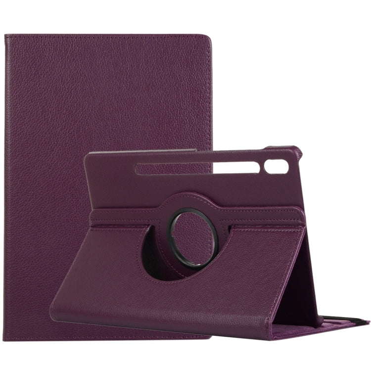 For Samsung Galaxy Tab S9+ 360 Degrees Rotation Holder Litchi Texture Leather Tablet Case(Purple) - Galaxy Tab S9+ Cases by buy2fix | Online Shopping UK | buy2fix