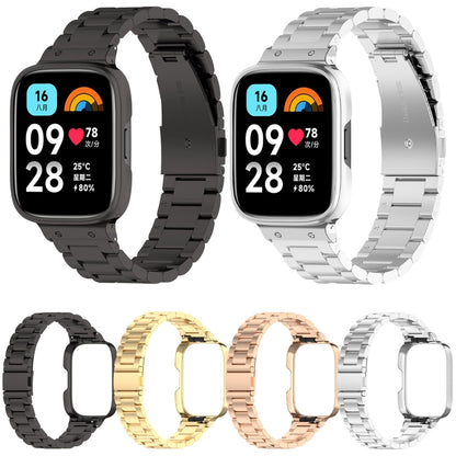 For Redmi Watch 3 Lite / Watch 3 Active 2 in 1 Three-bead Metal Watch Band with Watch Frame(Rose Gold) - Watch Bands by buy2fix | Online Shopping UK | buy2fix