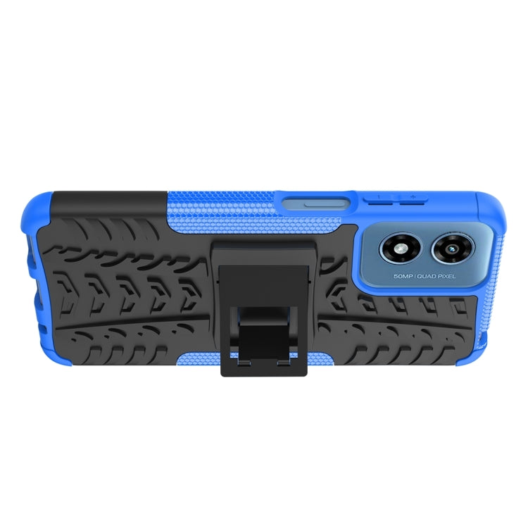 For Motorola Moto G Play 4G 2024 Tire Texture TPU + PC Phone Case with Holder(Blue) - Motorola Cases by buy2fix | Online Shopping UK | buy2fix