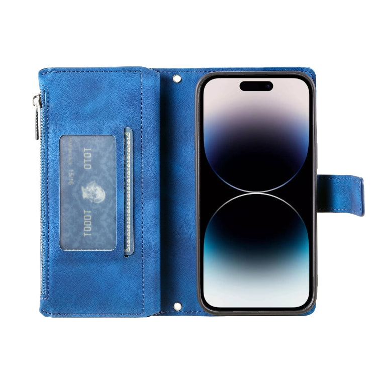 For iPhone 16 Multi-Card Totem Zipper Leather Phone Case(Blue) - iPhone 16 Cases by buy2fix | Online Shopping UK | buy2fix