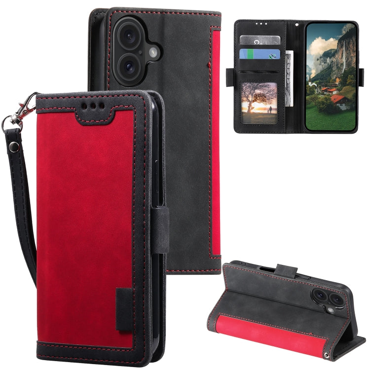 For iPhone 16 Retro Splicing Horizontal Flip Leather Phone Case(Red) - iPhone 16 Cases by buy2fix | Online Shopping UK | buy2fix