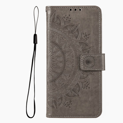 For iPhone 16 Pro Max Totem Flower Embossed Leather Phone Case(Grey) - iPhone 16 Pro Max Cases by buy2fix | Online Shopping UK | buy2fix