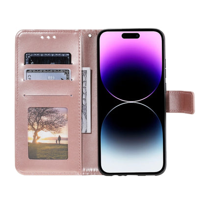 For iPhone 16 Totem Flower Embossed Leather Phone Case(Rose Gold) - iPhone 16 Cases by buy2fix | Online Shopping UK | buy2fix