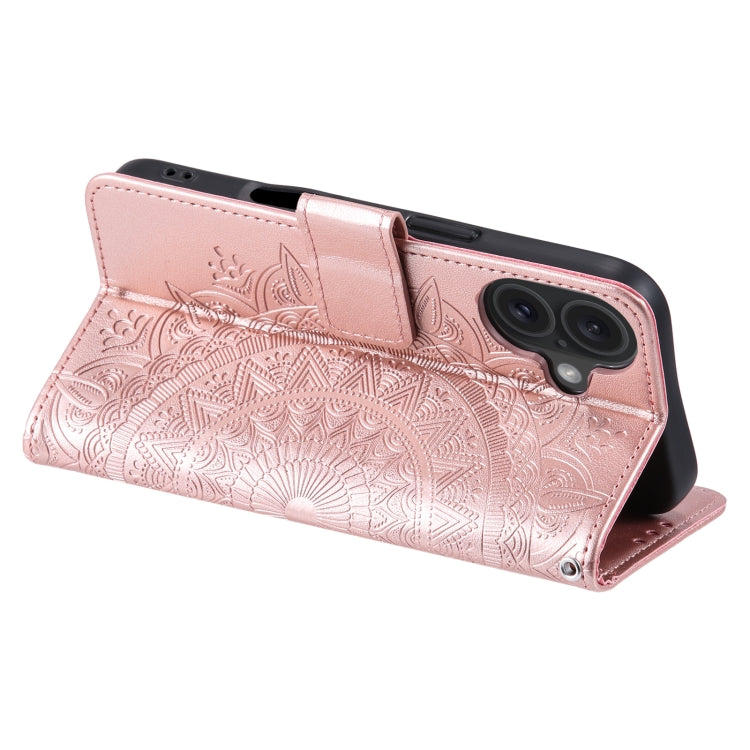 For iPhone 16 Totem Flower Embossed Leather Phone Case(Rose Gold) - iPhone 16 Cases by buy2fix | Online Shopping UK | buy2fix