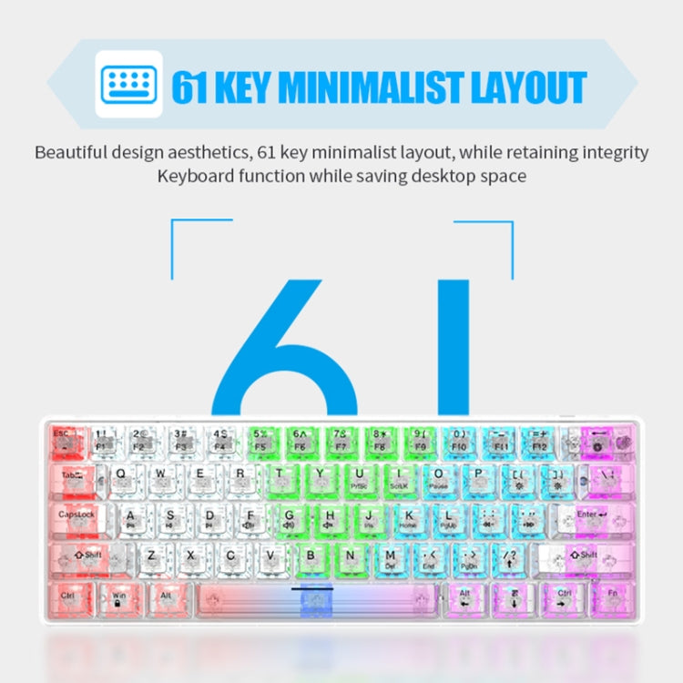 XUNFOX K30 Transparent 61-Keys Blacklit Wired Mechanical Keyboard, Cable Length: 1.5m(Black) - Wired Keyboard by buy2fix | Online Shopping UK | buy2fix