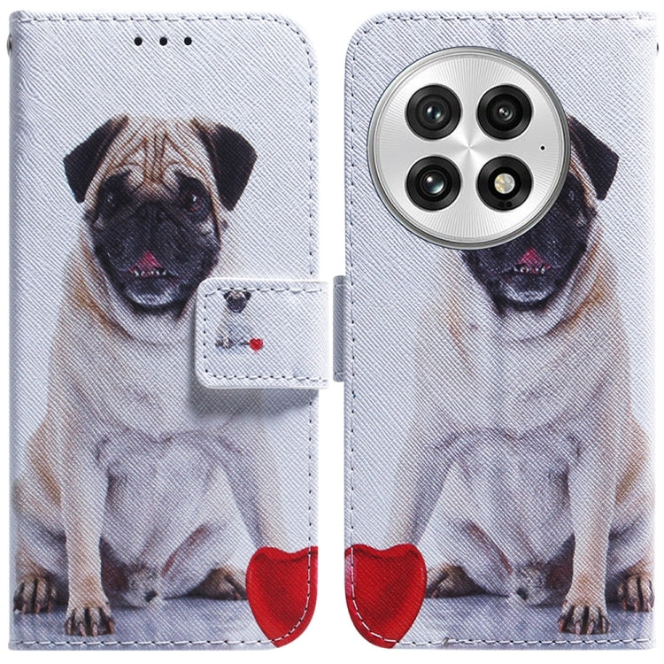 For OnePlus 13 Coloured Drawing Flip Leather Phone Case(Pug) - OnePlus Cases by buy2fix | Online Shopping UK | buy2fix