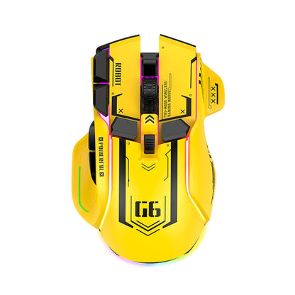 HXSJ G6 10 Keys RGB 12800DPI Tri-mode Wireless Gaming Mouse(Yellow) - Wireless Mice by HXSJ | Online Shopping UK | buy2fix