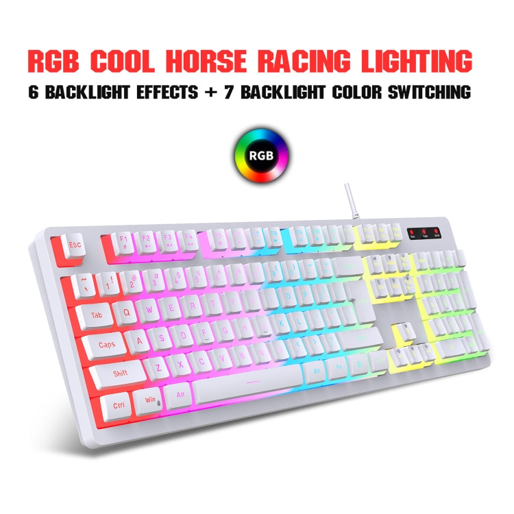 HXSJ L200+X100 Wired RGB Backlit Keyboard and Mouse Set 104 Pudding Key Caps + 3600DPI Mouse(White) - Wired Keyboard by HXSJ | Online Shopping UK | buy2fix