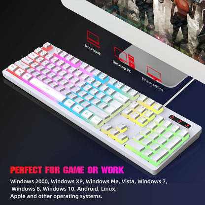 HXSJ L200+X100 Wired RGB Backlit Keyboard and Mouse Set 104 Pudding Key Caps + 3600DPI Mouse(White) - Wired Keyboard by HXSJ | Online Shopping UK | buy2fix