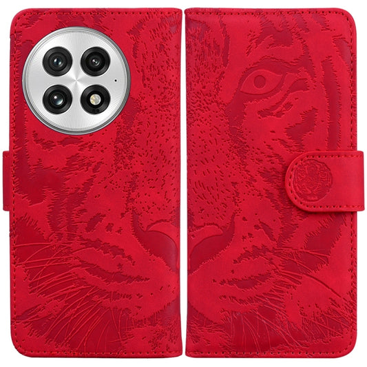 For OnePlus 13 Tiger Embossing Pattern Flip Leather Phone Case(Red) - OnePlus Cases by buy2fix | Online Shopping UK | buy2fix