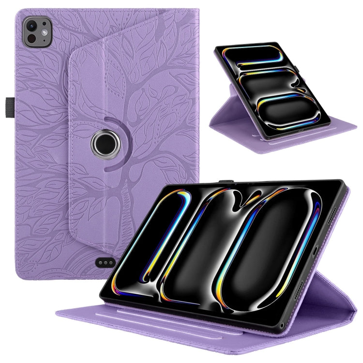 For iPad Pro 11 2024 Tree Life Embossed Rotation Leather Smart Tablet Case(Purple) - iPad Pro 11 2024 Cases by buy2fix | Online Shopping UK | buy2fix