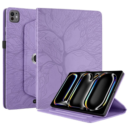 For iPad Pro 13 2024 Tree Life Embossed Rotation Leather Smart Tablet Case(Purple) - iPad Pro 13 2024 Cases by buy2fix | Online Shopping UK | buy2fix