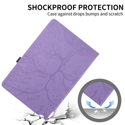 For Samsung Galaxy Tab S9 FE / S9 X510 Tree Life Embossed Rotation Leather Smart Tablet Case(Purple) - Galaxy Tab S9 FE by buy2fix | Online Shopping UK | buy2fix