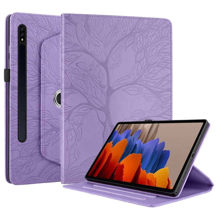 For Samsung Galaxy Tab S10+ / S9+ / S8+ Tree Life Embossed Rotation Leather Tablet Case(Purple) - Tab A7 Lite T220 / T225 by buy2fix | Online Shopping UK | buy2fix