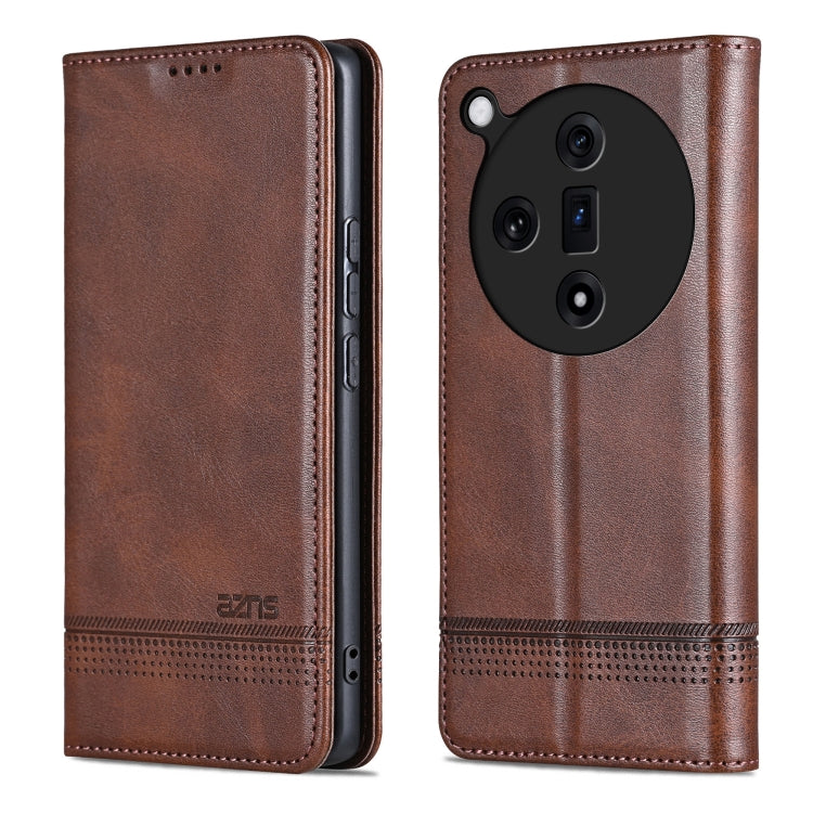 For OPPO Find X7 AZNS Magnetic Calf Texture Flip Leather Phone Case(Dark Brown) - Find X7 Cases by AZNS | Online Shopping UK | buy2fix