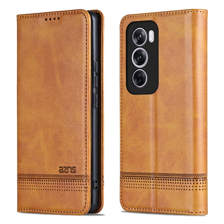 For OPPO Reno12 Global AZNS Magnetic Calf Texture Flip Leather Phone Case(Light Brown) - Reno12 Cases by AZNS | Online Shopping UK | buy2fix