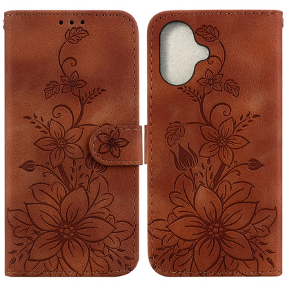 For iPhone 16 Lily Embossed Leather Phone Case(Brown) - iPhone 16 Cases by buy2fix | Online Shopping UK | buy2fix