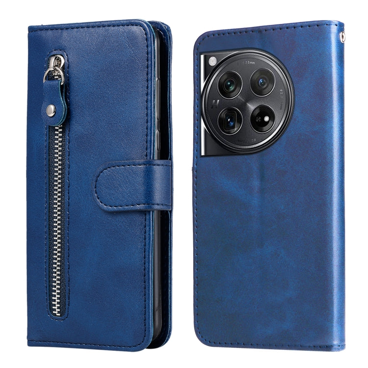 For OnePlus 12 Fashion Calf Texture Zipper Leather Phone Case(Blue) - OnePlus Cases by buy2fix | Online Shopping UK | buy2fix