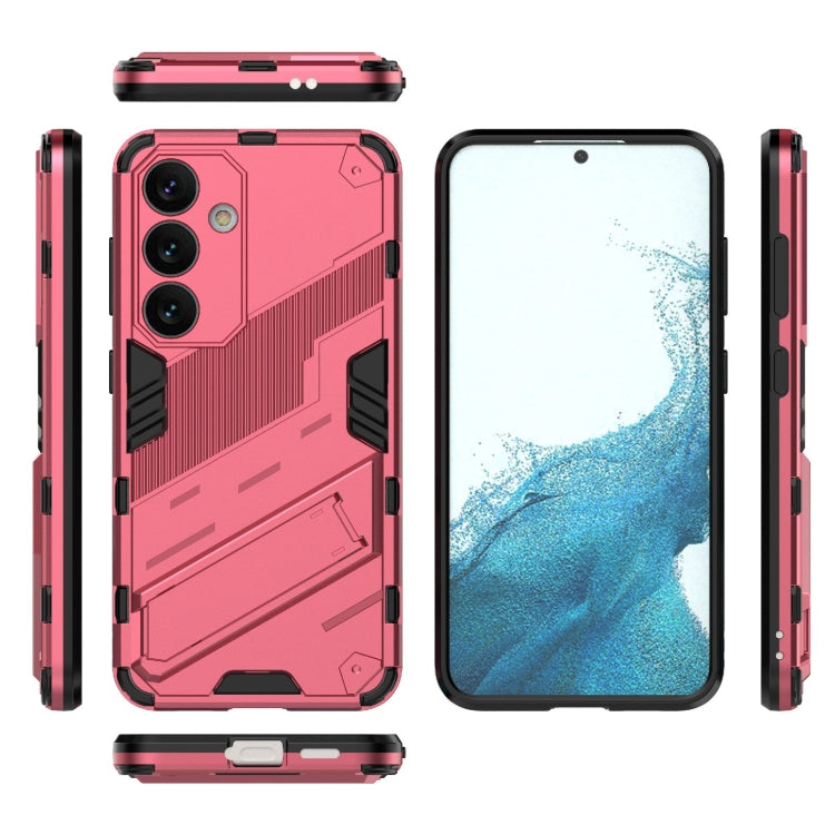For Samsung Galaxy S24 5G Punk Armor 2 in 1 PC + TPU Shockproof Phone Case with Invisible Holder(Light Red) - Galaxy S24 5G Cases by buy2fix | Online Shopping UK | buy2fix