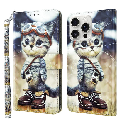 For iPhone 16 Pro Max 3D Painted Leather Phone Case(Naughty Cat) - iPhone 16 Pro Max Cases by buy2fix | Online Shopping UK | buy2fix