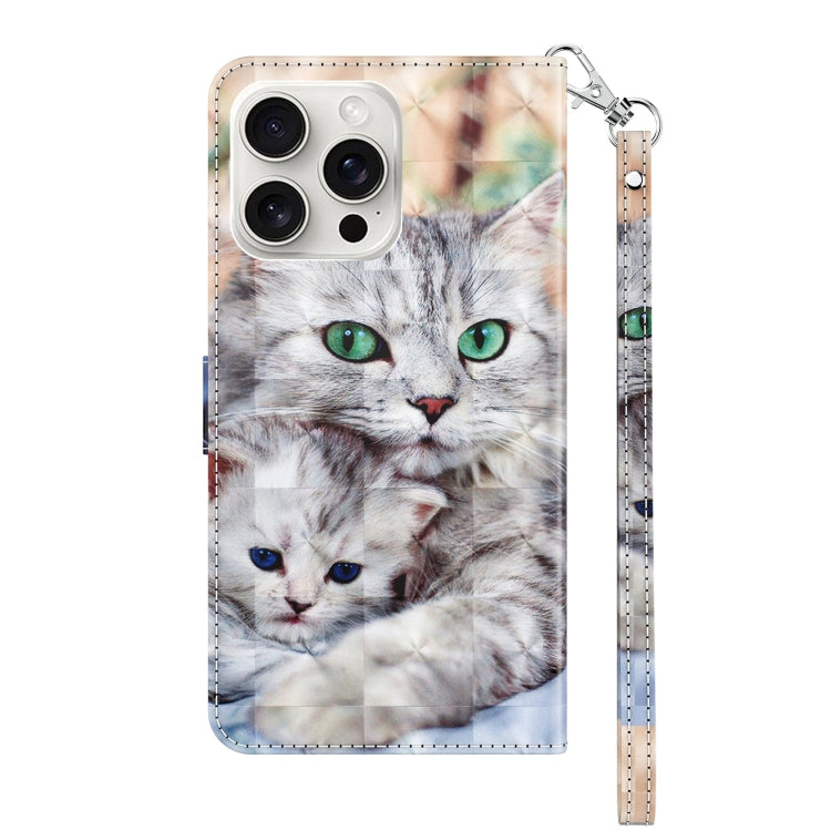 For iPhone 16 Pro 3D Painted Leather Phone Case(Two Loving Cats) - iPhone 16 Pro Cases by buy2fix | Online Shopping UK | buy2fix