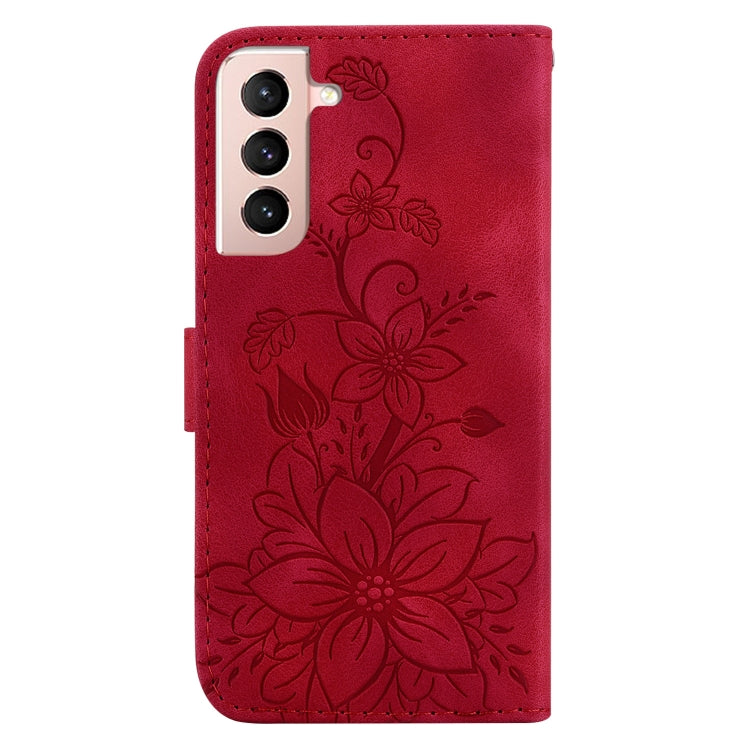 For Samsung Galaxy S22 5G Lily Embossed Leather Phone Case(Red) - Galaxy S22 5G Cases by buy2fix | Online Shopping UK | buy2fix