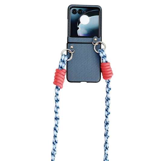 For Motorola Razr 50 Woven Texture Phone Case With Lanyard(Blue) - Motorola Cases by buy2fix | Online Shopping UK | buy2fix