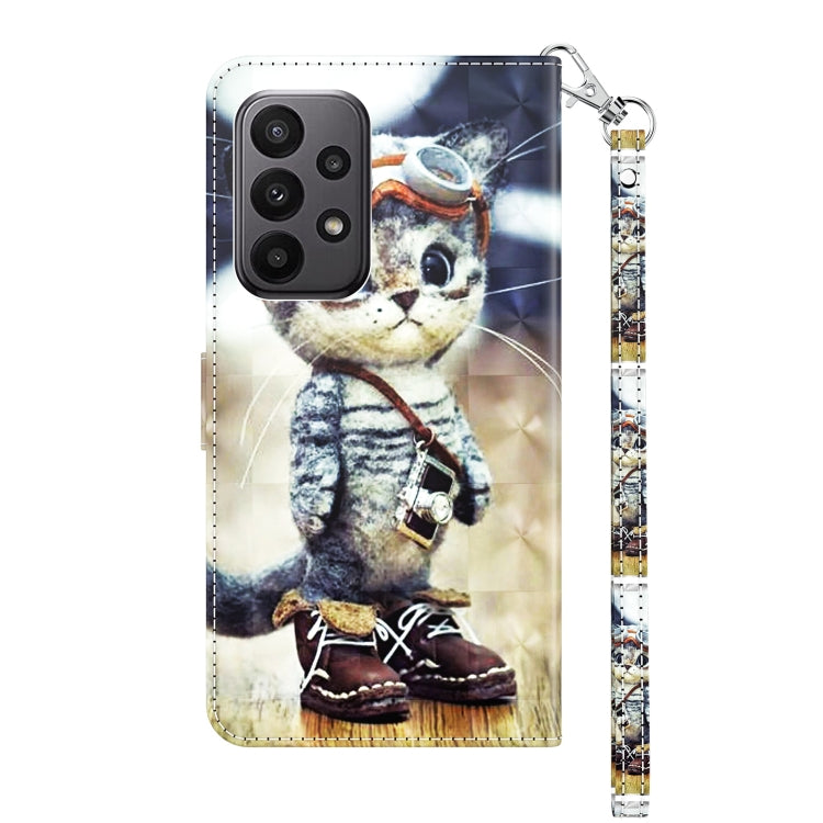 For Samsung Galaxy A25 5G 3D Painted Leather Phone Case(Naughty Cat) - Galaxy Phone Cases by buy2fix | Online Shopping UK | buy2fix