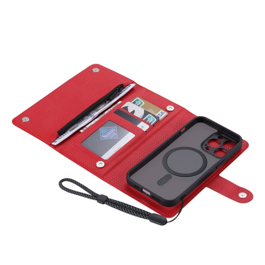 For iPhone 15 ViLi GHB Series MagSafe Magnetic Zipper Leather Phone Case(Red) - iPhone 15 Cases by ViLi | Online Shopping UK | buy2fix