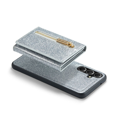 For Samsung Galaxy S23 FE 5G DG.MING M3 Series Glitter Powder Card Bag Leather Case(Silver) - Galaxy S23 FE 5G Cases by DG.MING | Online Shopping UK | buy2fix