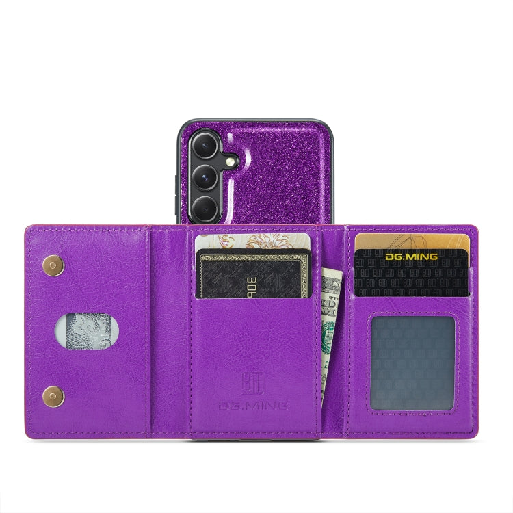 For Samsung Galaxy S23 FE 5G DG.MING M3 Series Glitter Powder Card Bag Leather Case(Dark Purple) - Galaxy S23 FE 5G Cases by DG.MING | Online Shopping UK | buy2fix