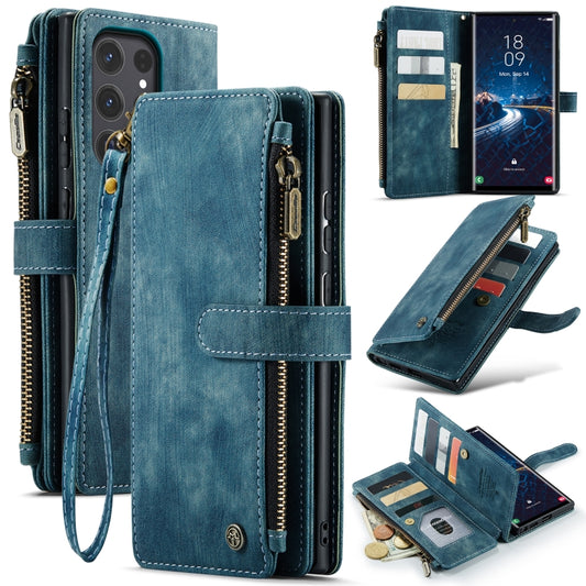 For Samsung Galaxy S24 Ultra 5G CaseMe C30 Card Slots Zipper Wallet Leather Phone Case(Blue) - Galaxy S24 Ultra 5G Cases by CaseMe | Online Shopping UK | buy2fix