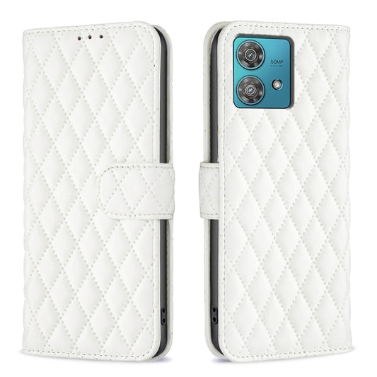 For Motorola Edge 40 Neo Diamond Lattice Wallet Flip Leather Phone Case(White) - Motorola Cases by buy2fix | Online Shopping UK | buy2fix
