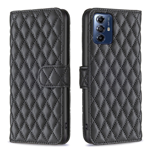 For Motorola Moto G Play 2024 Diamond Lattice Wallet Flip Leather Phone Case(Black) - Motorola Cases by buy2fix | Online Shopping UK | buy2fix