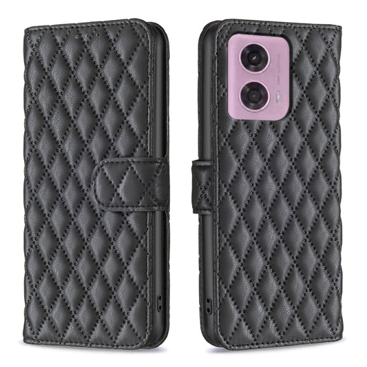 For Motorola Moto G34 5G Diamond Lattice Wallet Flip Leather Phone Case(Black) - Motorola Cases by buy2fix | Online Shopping UK | buy2fix