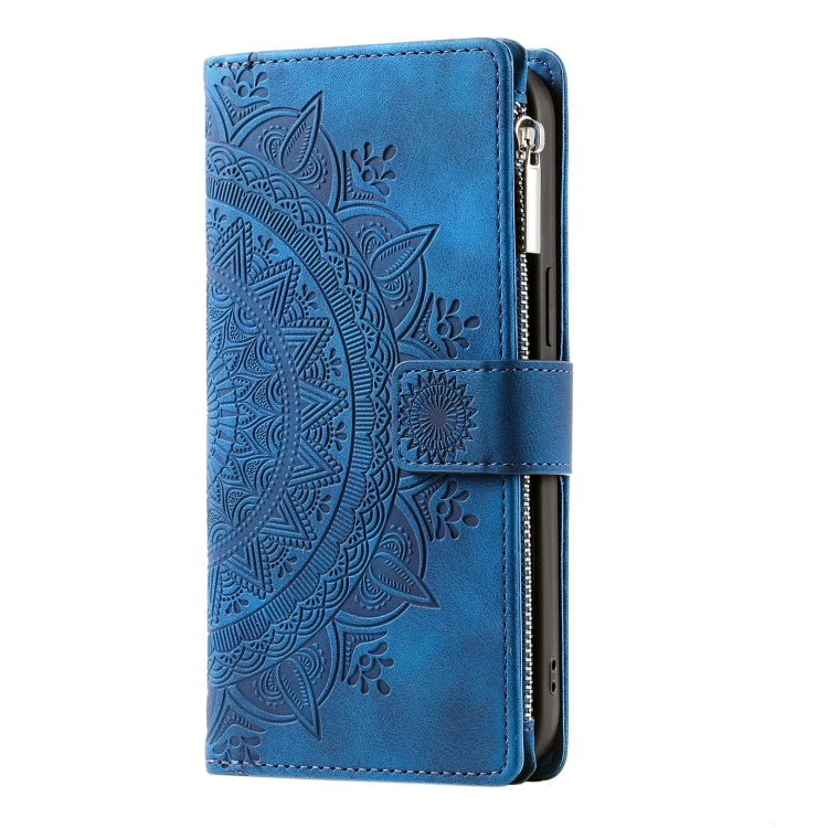 For Samsung Galaxy S22 Ultra 5G Multi-Card Totem Zipper Leather Phone Case(Blue) - Galaxy S22 Ultra 5G Cases by buy2fix | Online Shopping UK | buy2fix