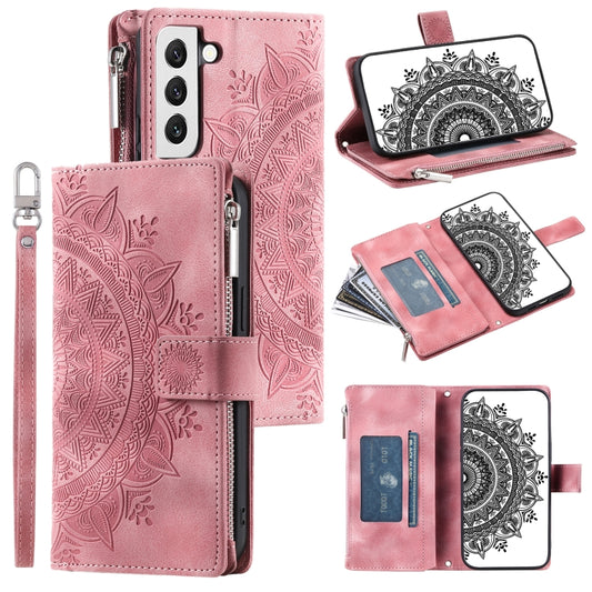 For Samsung Galaxy S21+ 5G Multi-Card Totem Zipper Leather Phone Case(Pink) - Galaxy S21+ 5G Cases by buy2fix | Online Shopping UK | buy2fix