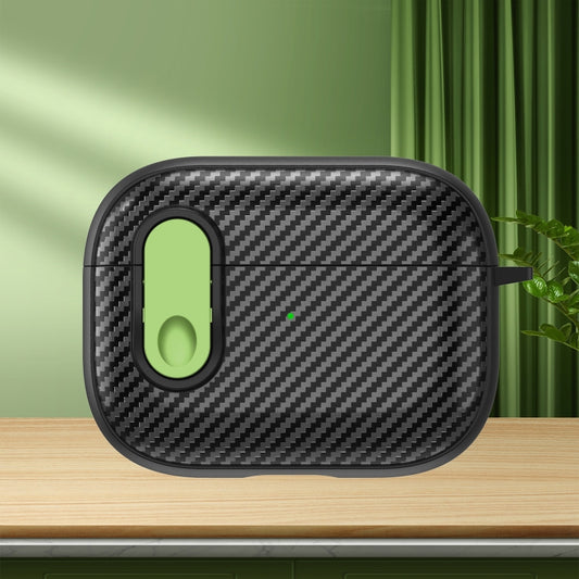 For AirPods Pro 2 Carbon Fiber Texture Wireless Earphones Case with Security Lock(Green) - For AirPods Pro 2 by buy2fix | Online Shopping UK | buy2fix