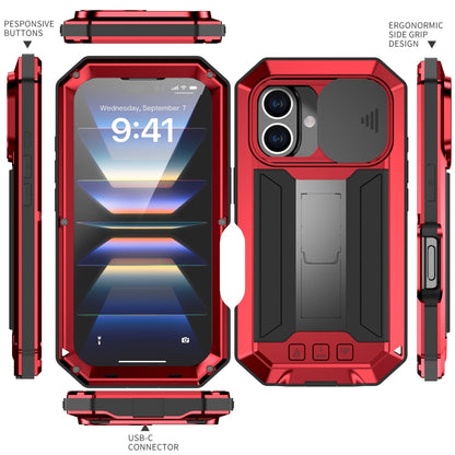 For iPhone 16 R-JUST Sliding Camera IP54 Life Waterproof Holder Phone Case(Red) - iPhone 16 Cases by R-JUST | Online Shopping UK | buy2fix